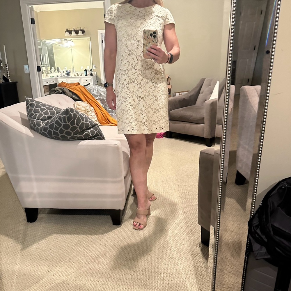 Suzy Chin cream lace shift dress